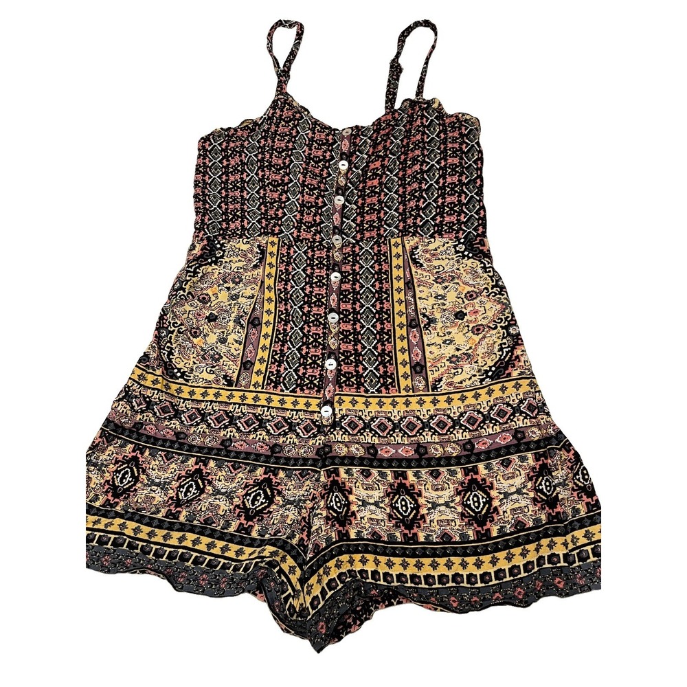 ANGIE Womens Boho Shorts Romper Extra Stretch In Back Adjustable Straps Sz S